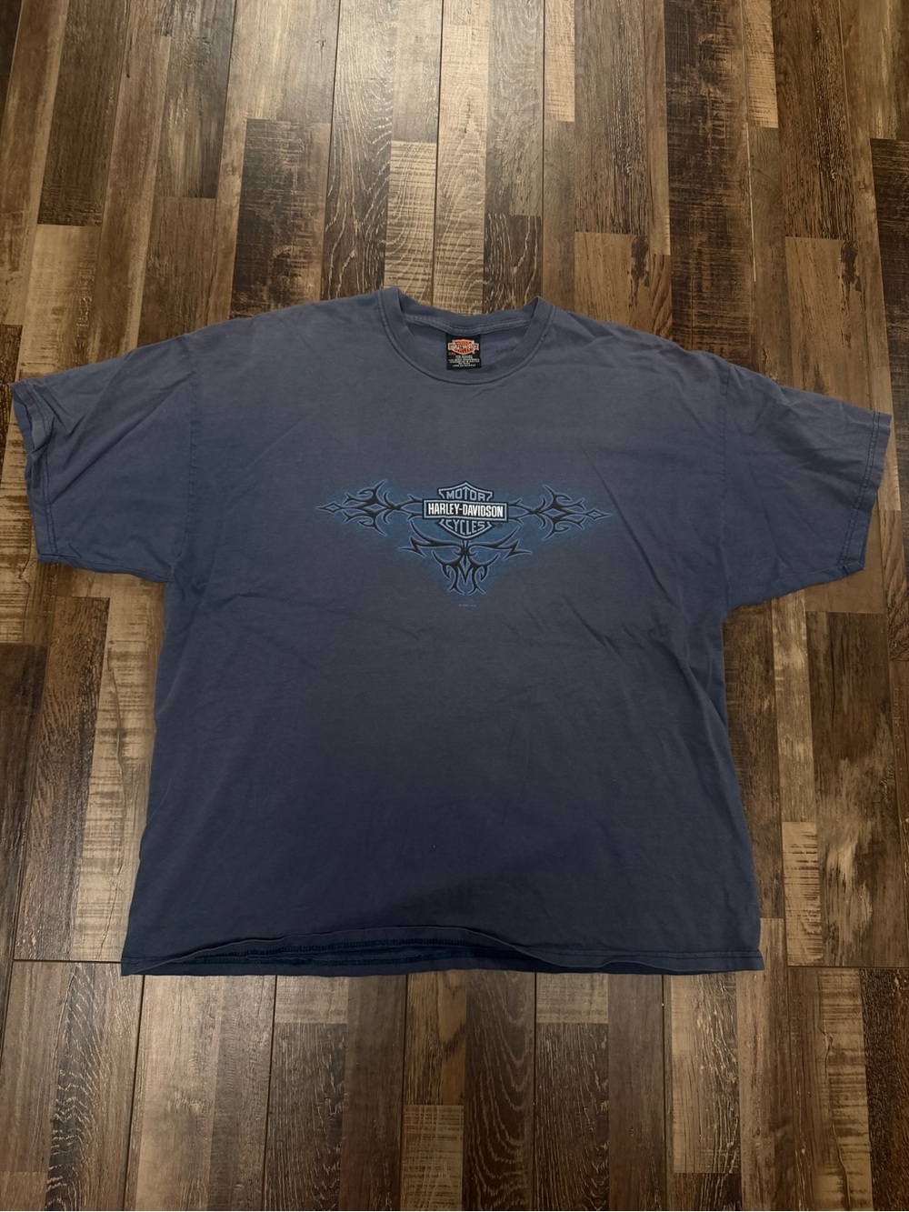 Vintage 2001 Harley-Davidson Men's Blue Graphic Crew Neck T-Shirt